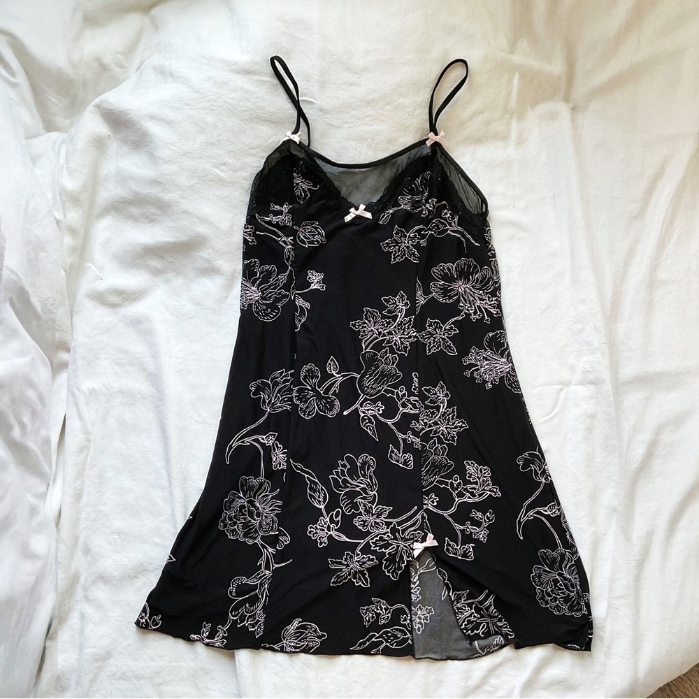 Floral Black and Pink Slip Dress
